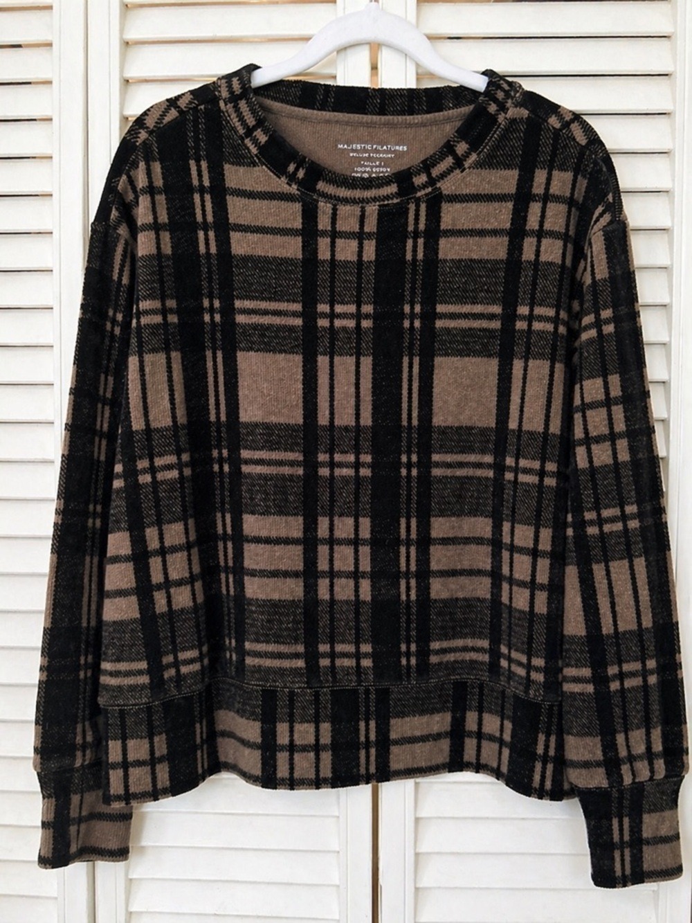 Majestic Filatures Brown Plaid Crewneck Sweater XS